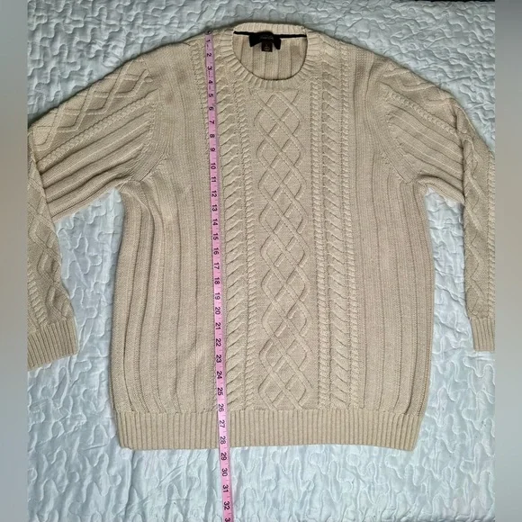 Tasso Elba Men Beige Cable Knit Sweater 100% Cotton Vintage-Inspired Pullover L - Picture 10 of 12